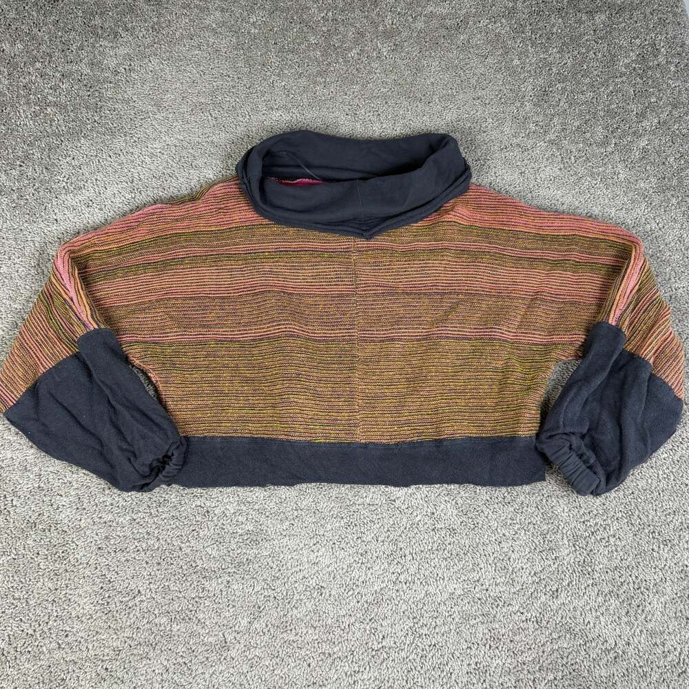Free People Sweater Pullover Womens L Multicolor Stripe Cowl Neck Dolman Cropped